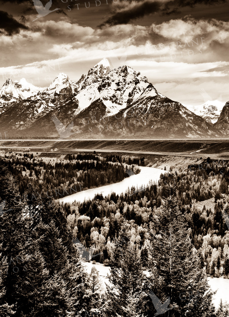 Snake River Overlook Sepia Watercolor Print